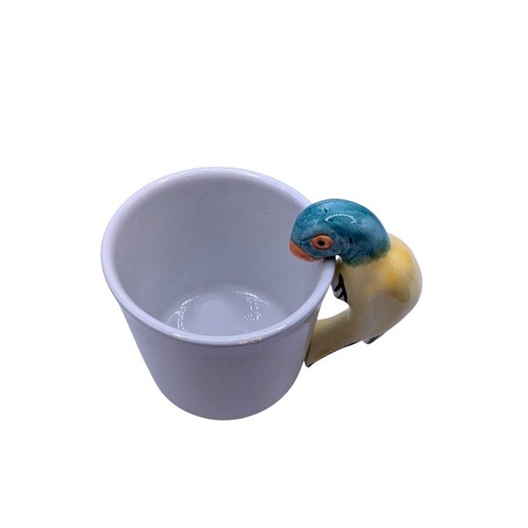 Vintage Pier 1 Imports Parrot Handle Mug Blue and Yellow Porcelain Tropical - Picture 5 of 8